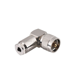 Right angle UHF male connector for LMR400